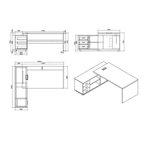 069-000017 Биро  Амазон 200x170x75 cm.