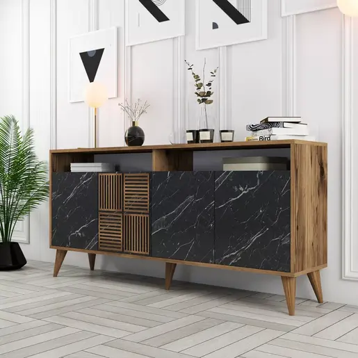 845HCT5334 Комода Milan 160 - Walnut, Black Marble