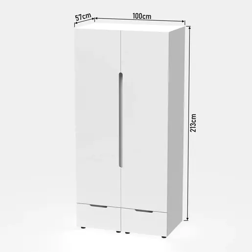 361-000017 Двокрилен гардеробер Afina бела сјајна боја 100x57x213см