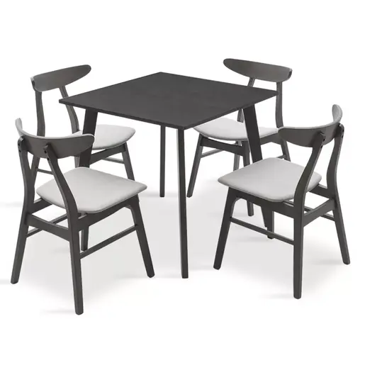 200-000179 Трпезариски сет Benson - Orlean 5 парчиња 80x80x75см во рустикална сива - сива ткаенина