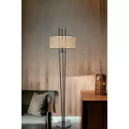 534LUN4581 Подна ламба Belen Siyah Lambader Silindir Rattan Abajurlu