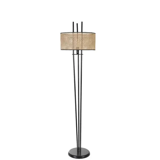 534LUN4581 Подна ламба Belen Siyah Lambader Silindir Rattan Abajurlu