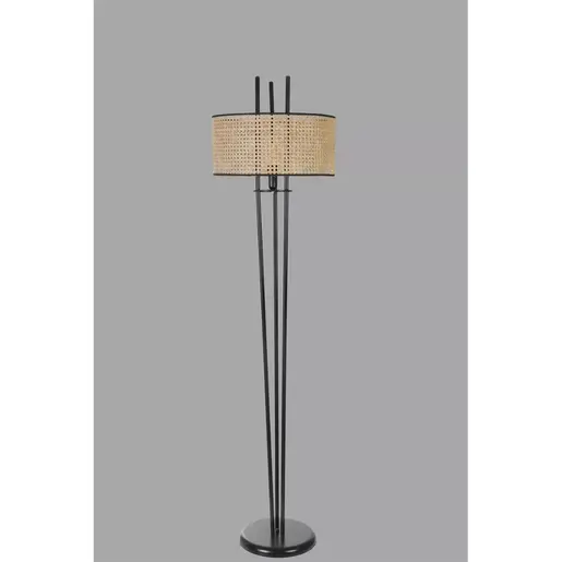 534LUN4581 Подна ламба Belen Siyah Lambader Silindir Rattan Abajurlu