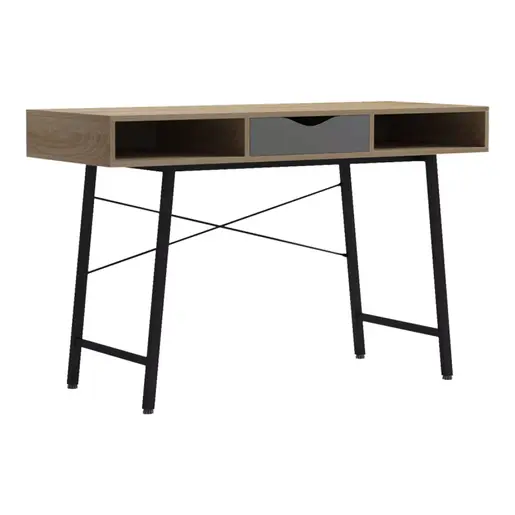 230-000061 Офиска маса Комо  во сонома-сива боја со црни метални нозе 120x48x76см