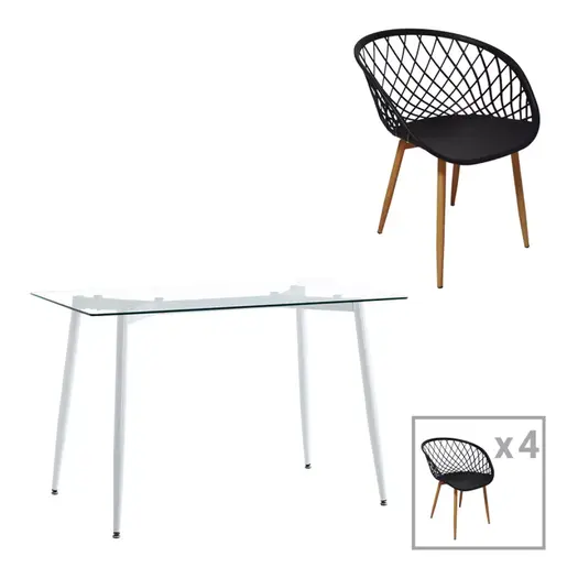 200-001214 Quana-Ezra трпезариски сет стакло транспарентно-бели ногарки