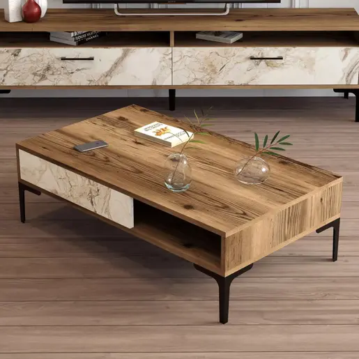 845HCT5267 Клуб Маса Istanbul - Walnut, White Marble