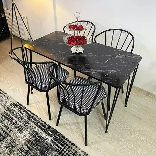 FD-4CKTSPL70110-1003 Трпезариска маса со 4 столици ВИТОРИА Црна-Темен мермер