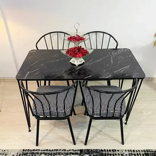 FD-4CKTSPL70110-1003 Трпезариска маса со 4 столици ВИТОРИА Црна-Темен мермер