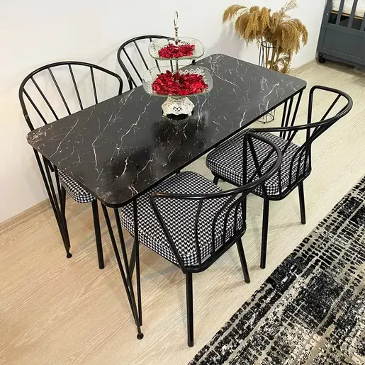 FD-4CKTSPL70110-1003 Трпезариска маса со 4 столици ВИТОРИА Црна-Темен мермер