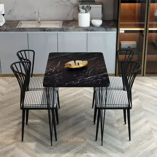 FD-4CKTSPL70110-1003 Трпезариска маса со 4 столици ВИТОРИА Црна-Темен мермер