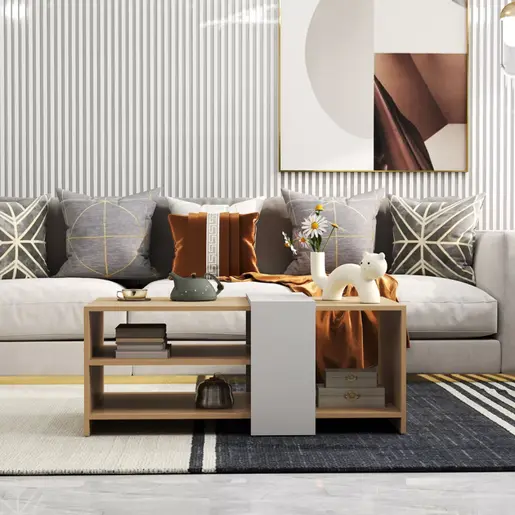 225-000067 Клуб маса Cozeto Coffee Table природна/бела 100x53x41.5см