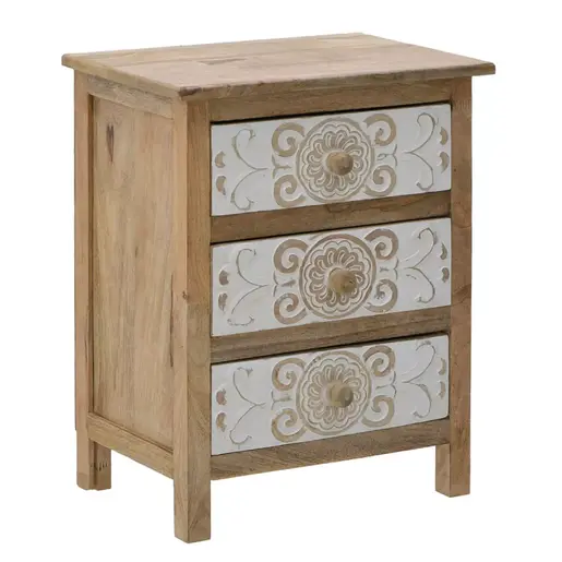 115-002709 Дрвен резбан фиока Inart 3-50-245-0017 природно-бела 49x35x61cm