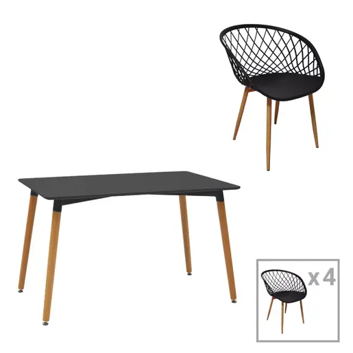 200-000988 Ezra-Natali трпезариски сет од 5 парчиња- во црна-природна боја 120x80x76cm