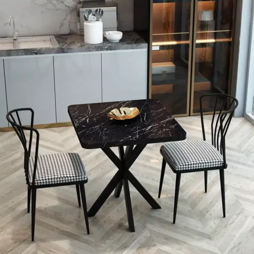 FD-2CKTSSL7070-1003 Трпезариска маса со 2 столици ХАМИЛТОН Темен мермер