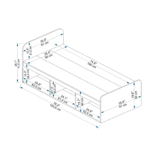 550ARN1509 Единечен кревет Akser - Atlantic Pine, Anthracite