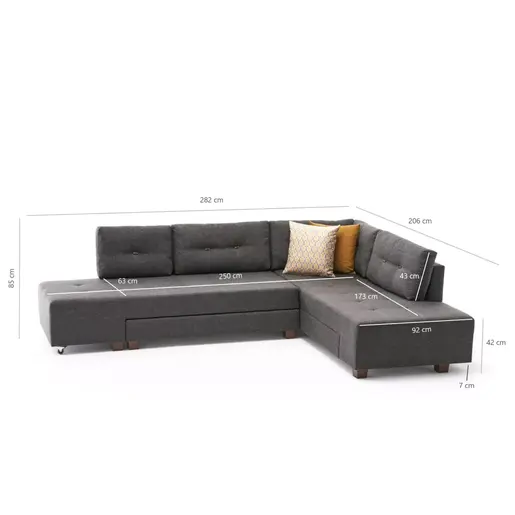 825BLC2544 Софа Manama Corner Sofa Bed Right - Anthracite