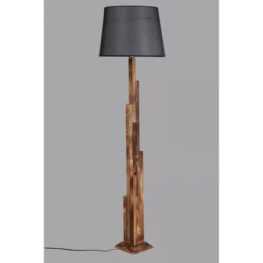 534LUN2217 Подна ламба Kule Yanık Ahşap Lambader Pramit Hasır Siyah Abajurlu