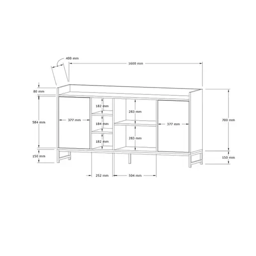 120-000574 Delta комода во антрацит боја со златни метални нозе 160x40x85cm