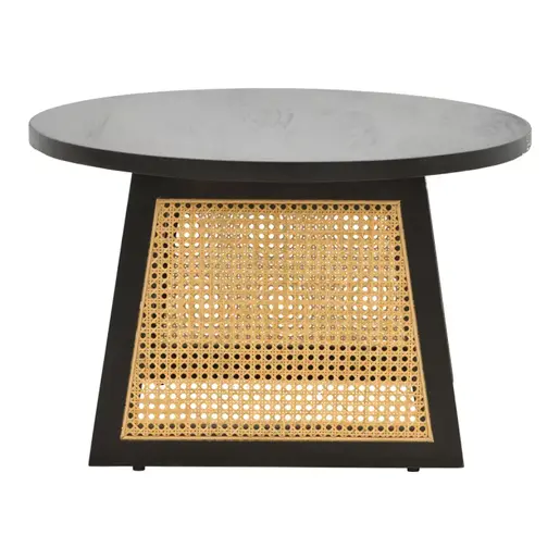 376-000006 Клуб маса Tamarind – манго дрво (црн финиш) со ратан акценти 65x65x40см