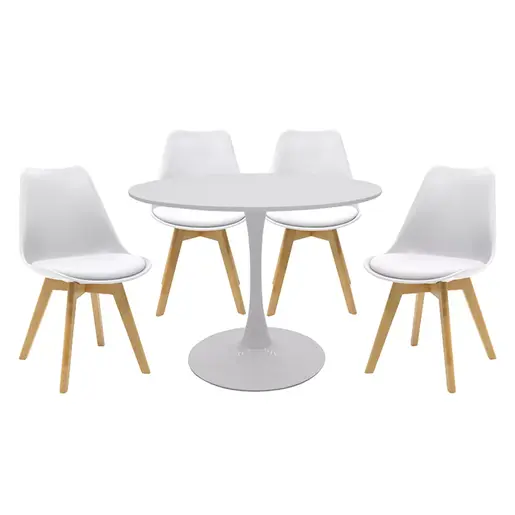 200-000472 Трпезариски сет Balou-Gaston од 5 парчиња и парчиња во бело-природна нијанса Φ100x75cm