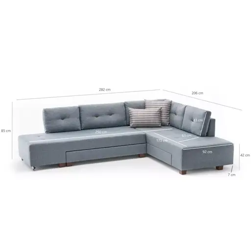 825BLC2545 Софа Manama Corner Sofa Bed Right - Light Blue