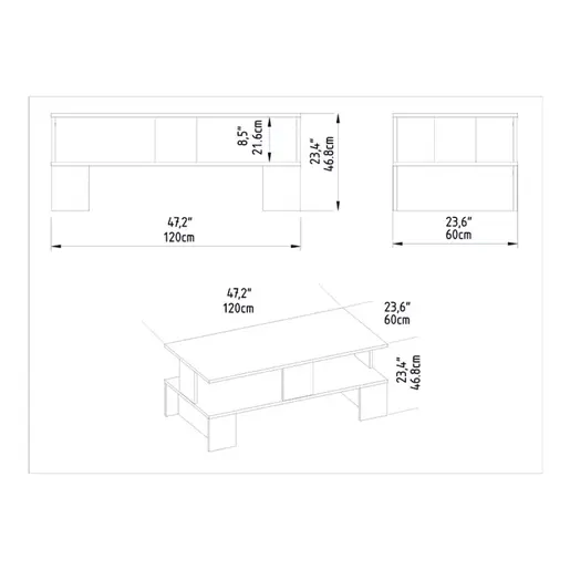 120-000372 Клуб маса Olly Бела 120x60x47 см