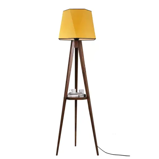 534LUN3258 Подна ламба Sehbalı Tripod Lambader Ceviz Altıgen Hardal Abajurlu