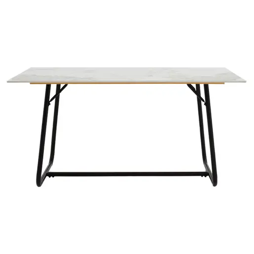 101-000074 Трпезариска маса Revello white marble-metal black leg