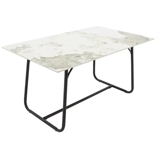 101-000074 Трпезариска маса Revello white marble-metal black leg