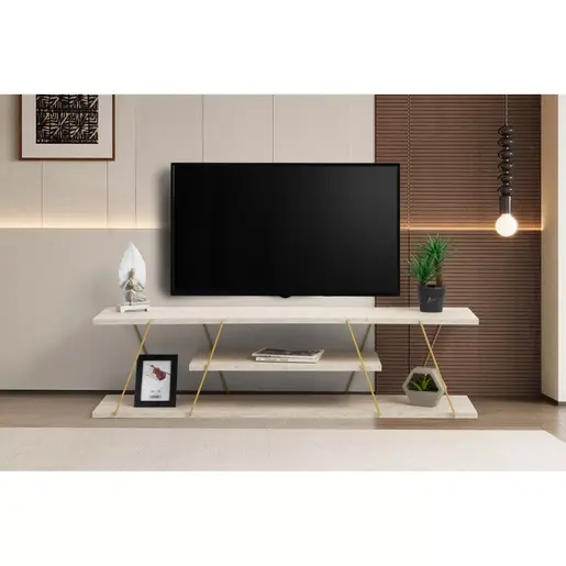 854KLN3086 Тв комода Canaz - Gold, Travertine