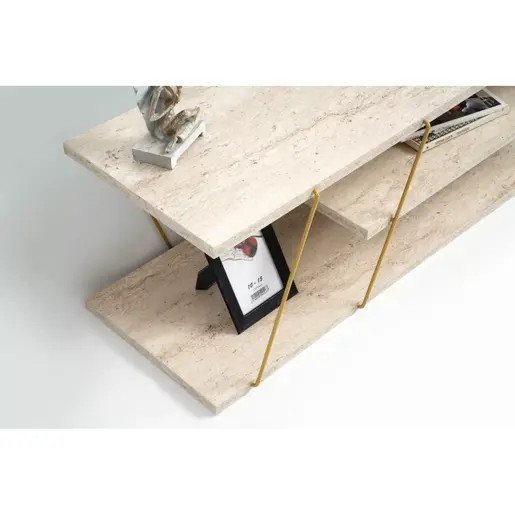 854KLN3086 Тв комода Canaz - Gold, Travertine