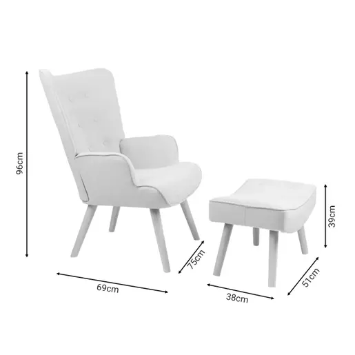 255-000032 Фотелја со табуретка Vivienne сива 75x69x96cm