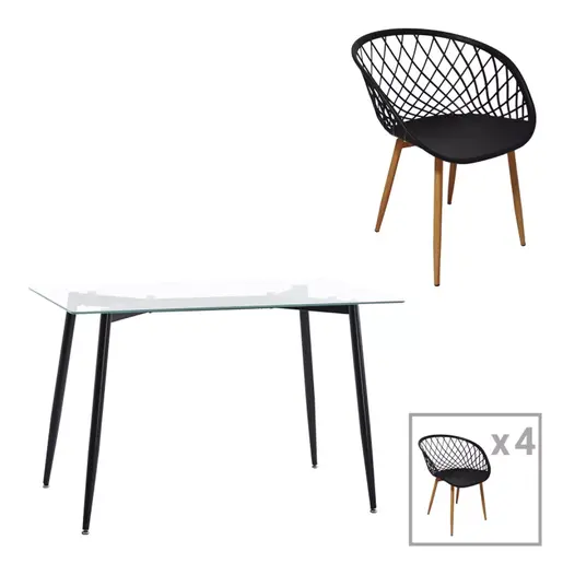 200-001203 Quana-Ezra трпезариски сет стакло транспарентно-црни ногарки