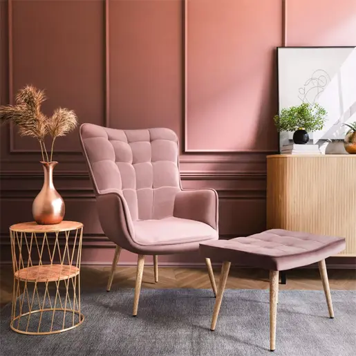 029-000156 Фотеља со табуретка Maddison velvet rotten pink-natural