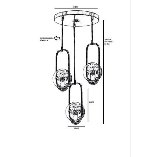 846STL2882 Лустер Ahu 3 Lü Tepsili Füme Camlı Siyah Sarkıt