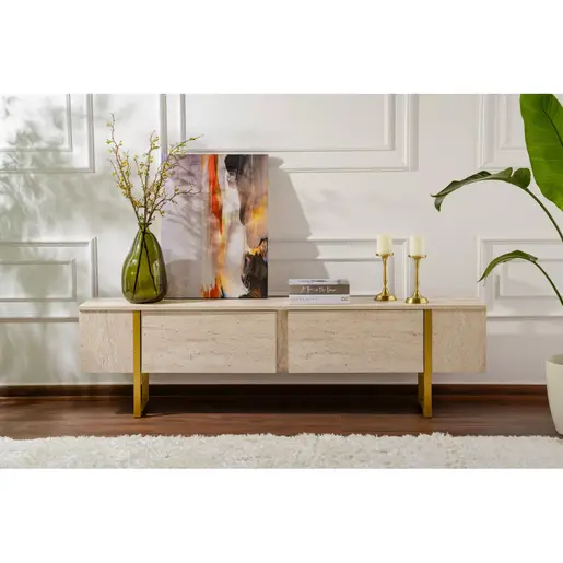 241NRD1308 ТВ Комода Serenity - Travertine, Gold
