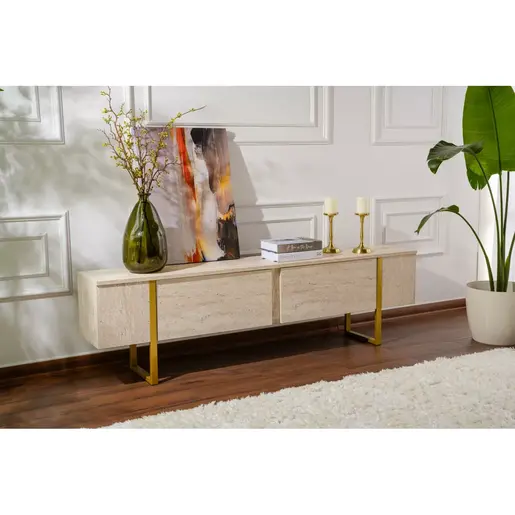 241NRD1308 ТВ Комода Serenity - Travertine, Gold