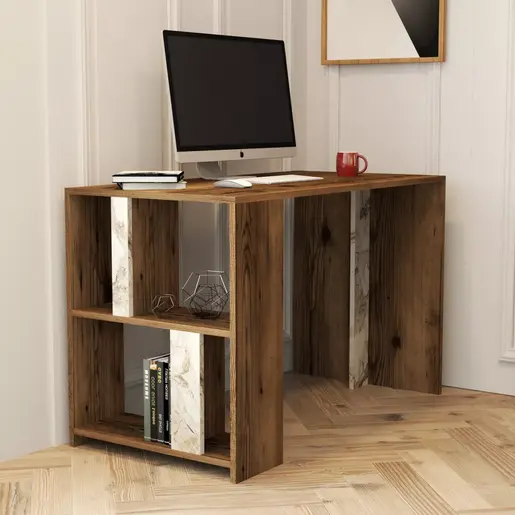 845HCT3843 Биро Lima - Walnut, White Marble