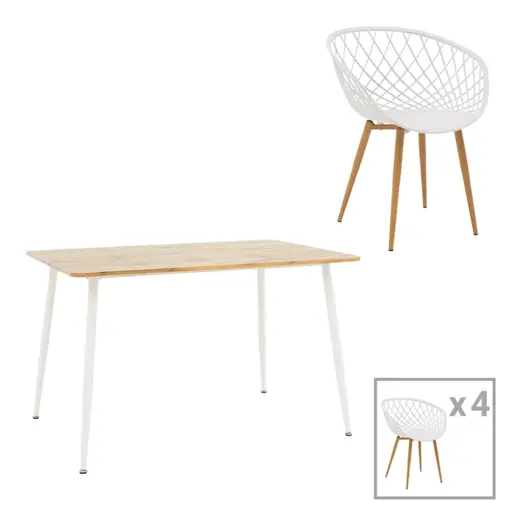 200-001004 Ezra-Cuba на трпезариска маса сет од 5 парчиња- во бела-сонома боја 120x80x75см