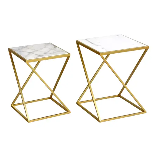 352-000003 Сет помошни масички за дневна соба Золиене Инарт Златна/Бела