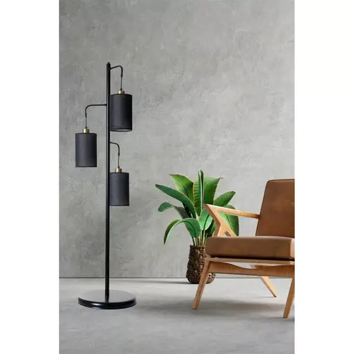 534LUN4560 Подна ламба Jozef 3 Lü Siyah Hasır Siyah Abajurlu Lambader