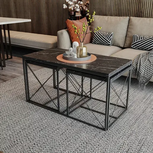 854KLN2910 Клуб маса Defne - Black Marble