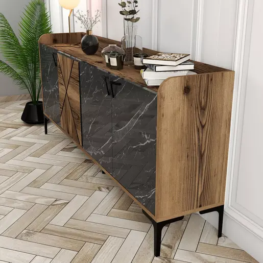 845HCT5313 Комода Venedik - Walnut, Black Marble