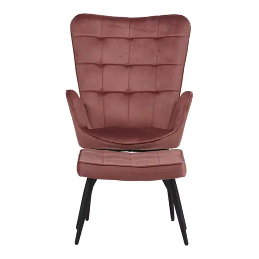 029-000215 Фотелја со табуретка Dorita темно розе 68.5x76x103cm