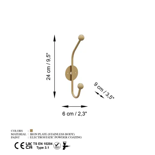 494PYT1168 Метална ѕидна закачалка Rhino-A