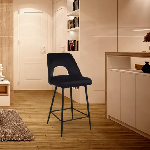 357-000003 Барски стол Murde 47x52x96см – црн велур / црна метална рамка