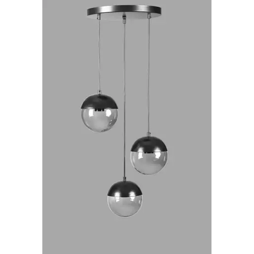 941RTN1229 Лустер Küre 3 Lü Tepsili Siyah Füme Camlı Sarkıt