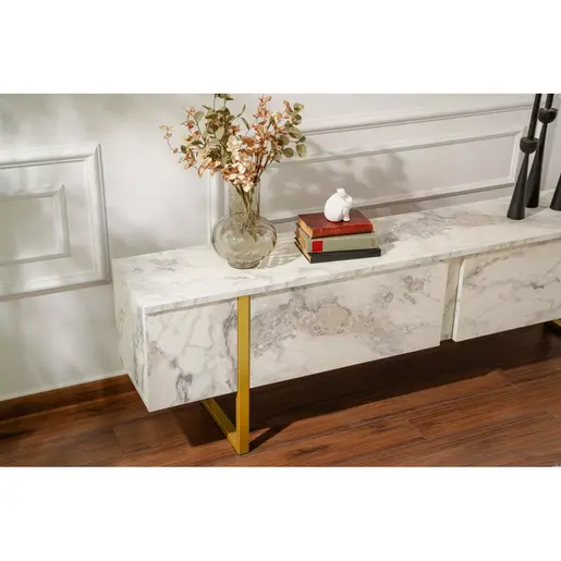 241NRD1307 ТВ Комода Serenity - Fressia Marble, Gold