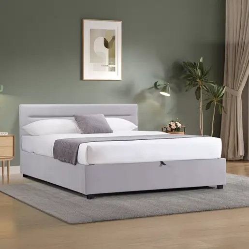 006-000050 Дупли кревет Molito Тапациран во светло сива боја со складирање 160x200cm