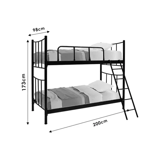 243-000012 Кревет на спрат Winston металик црн сјај 90x190cm
